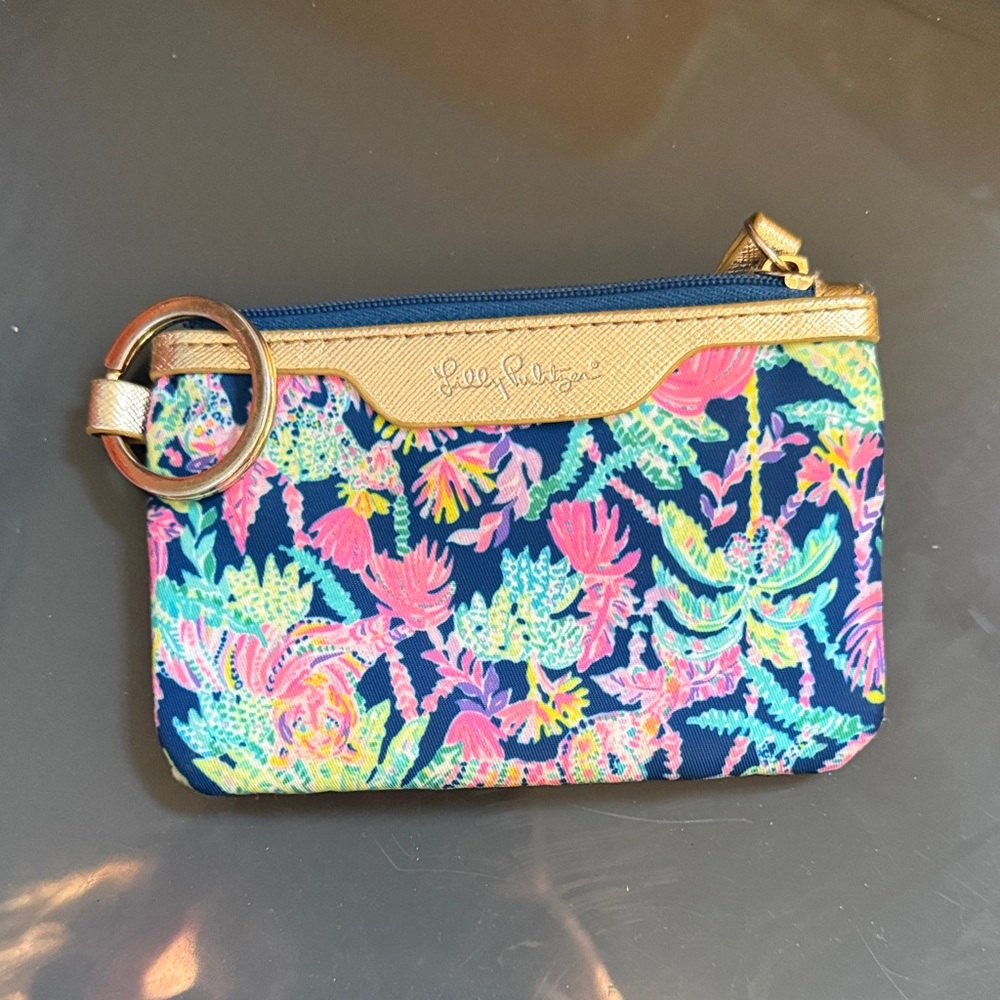 Lilly Pulitzer Vibrant Floral Pouch with Gold Trim